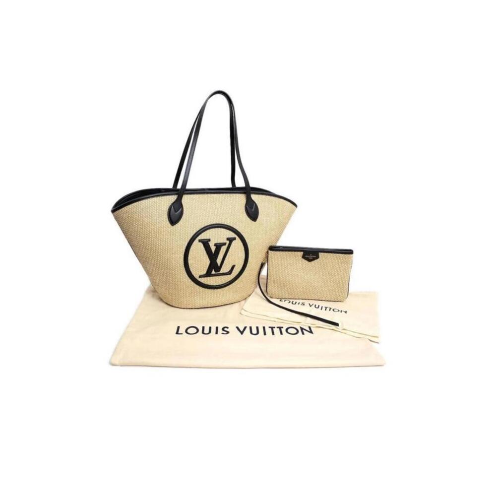 LOUIS VUITTON Saint Jacques Tote Bag Basket M59808 Raffia Black Beige Purse